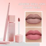 Matte lipstick paired with a precision lip contour pencil