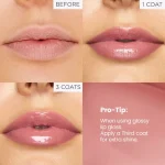 Smooth matte lipstick texture and glossy lip finish