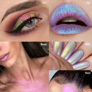 Iridescent chameleon powder for dramatic eye makeup