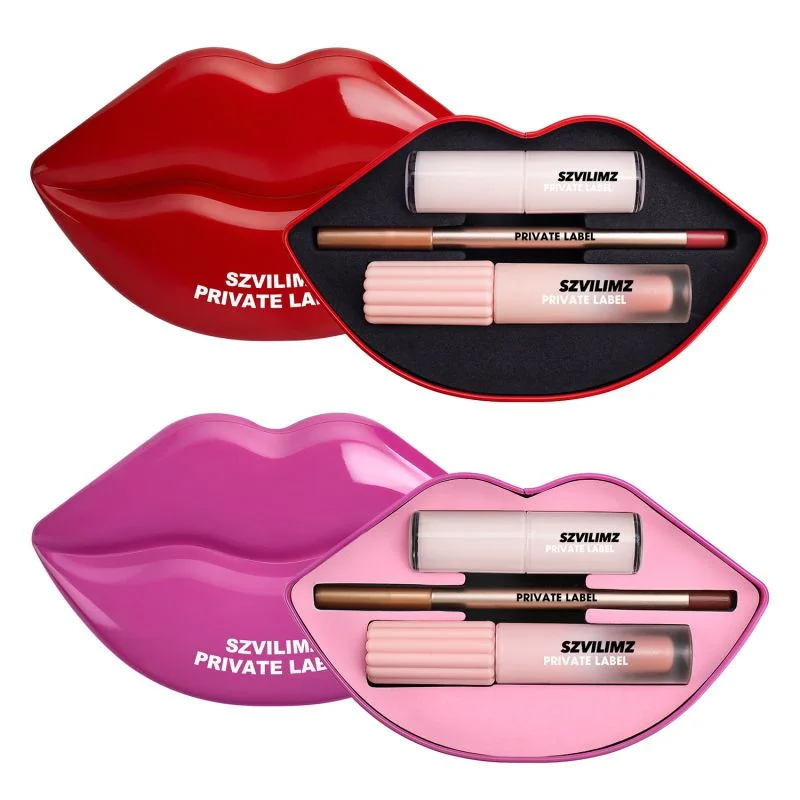 All in one lip beauty set for a polished makeup look Three piece beauty set for shaping coloring and caring for lips