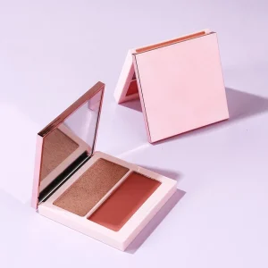 Powder cheek color duo with complementary rosy shades