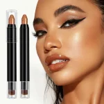 Double-ended contour makeup stick with built-in brush