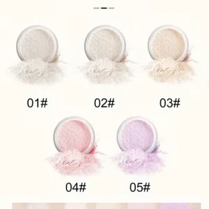Makeup setting powder shown in a close-up cosmetic presentation