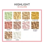 Fine pressed powder highlighter with soft light-catching pigments