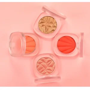 Powder highlighter and cheek blush creating a complete complexion makeup look