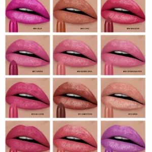 Solid lipstick bullet showing fine pearl particles