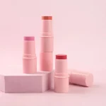 Face makeup routine featuring blush and complexion cosmetics