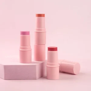 Face makeup routine featuring blush and complexion cosmetics