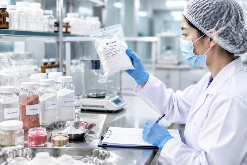 Professional cosmetic raw material inspection process with ingredient testing for OEM and ODM production