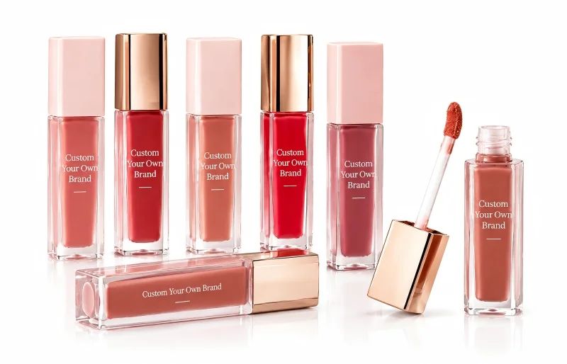 Custom private label lip gloss products with personalized packaging for beauty brands