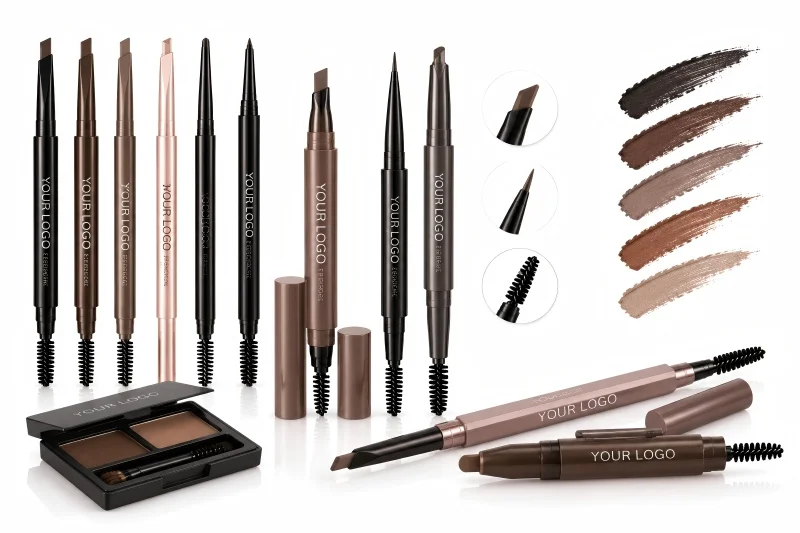 Precision eyebrow pencils with angled tips and spoolie brushes designed for natural brow shaping and definition
